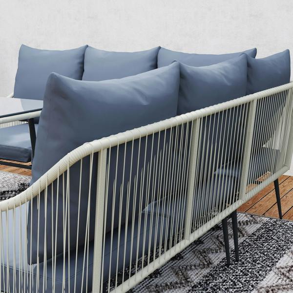 Wyld Haus Vika Natural Rattan Grey 7 Seater Garden Sofa Set with Coffee Table and 2 Stools