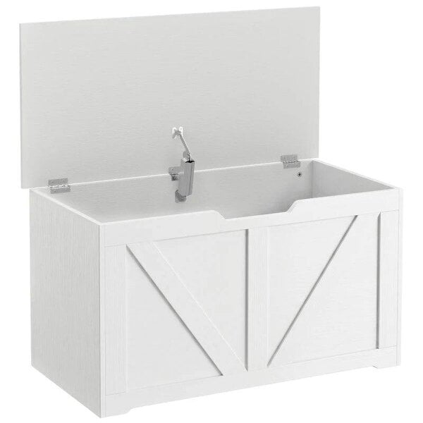 100L Home Storage Box, with Safety Hinge - White Wood-Effect