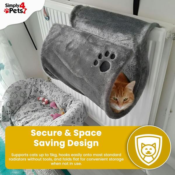 Simply 4 Pets Cat Radiator Bed - Super Soft Faux Fur Cat Hammock for Indoor Cats - Radiator Kitten Beds With Strong Metal Frame, Washable Cover