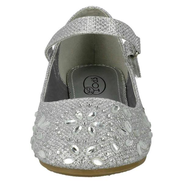 Spot On Girls Spot On Hook & Loop Bar Strap Diamante Ballerinas H2484