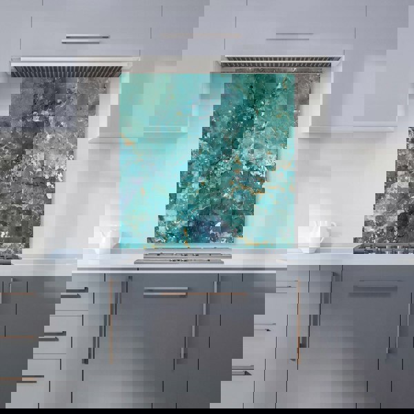 Warren Reed - Designer Bright Teal Quartz Effect Kitchen Splashback