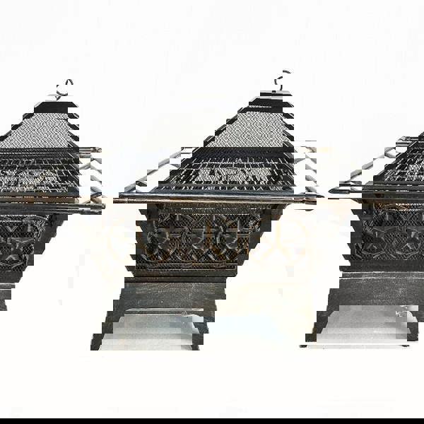 Bronze Fire Pit BBQ Combo 24" - Stars Design Outdoor Fire Bowl with Grill & Cover The Garden Furniture Shop