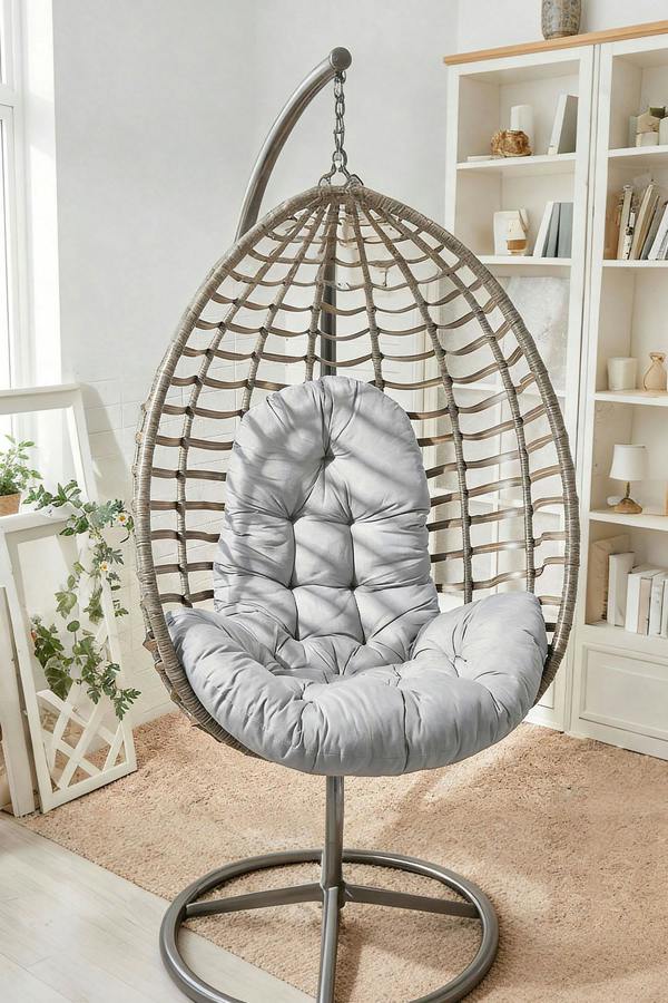 Outdoor T-Shaped Egg Chair Cushion Hanging Swing Chair Pad,Light Grey