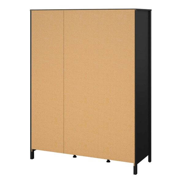 Wyld Haus Wildberry Matt Black Mirror Wooden Wardrobe 2 Doors 2 Drawers Leather Handles