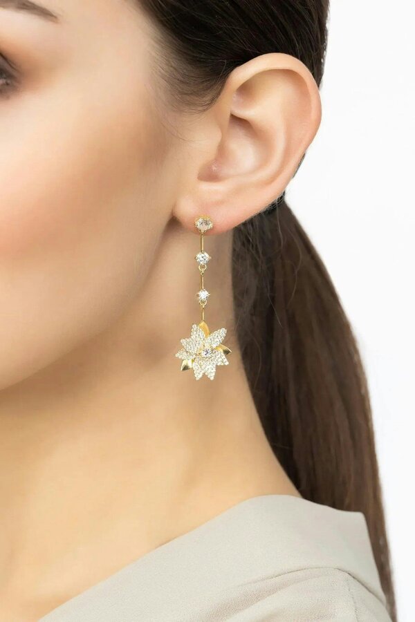 Latelita Dahlia Drop Earrings Gold White