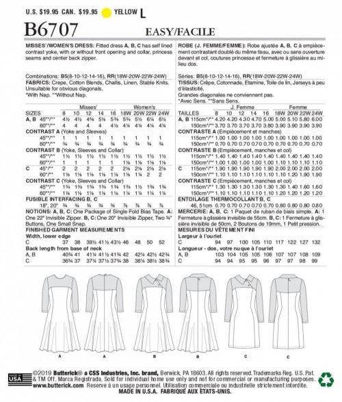 Butterick Sewing Pattern 6707, Dresses for Women, B5 (8-10-12-14-16) - Easy