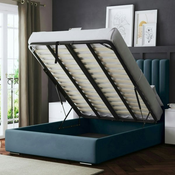 DS Living Evangeline Ottoman Bed with Upholstered Headboard - Blue - Small Double / 4ft