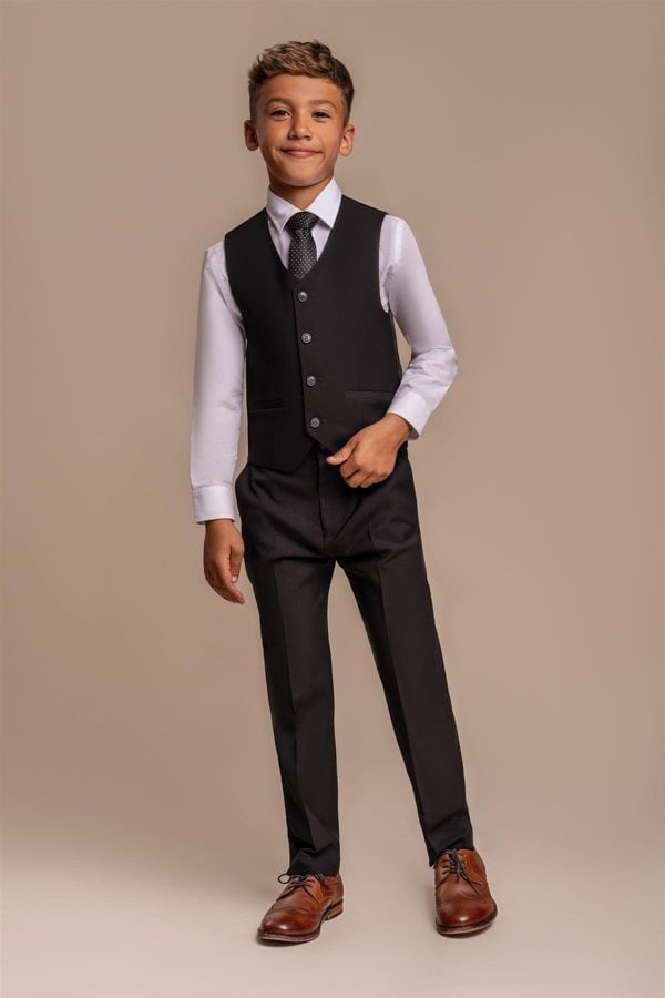 Boys Marco Black Waistcoat With Trouser Front