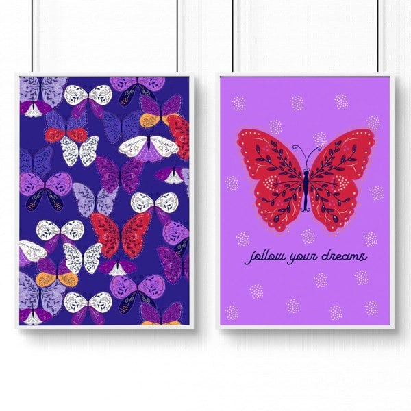 Wall art for Nursery | Set of 2 Butterfly wall art prints