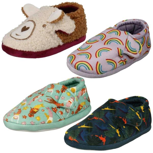 Clarks Childrens Clarks Print Detailed Slippers - Fluffy Snug T