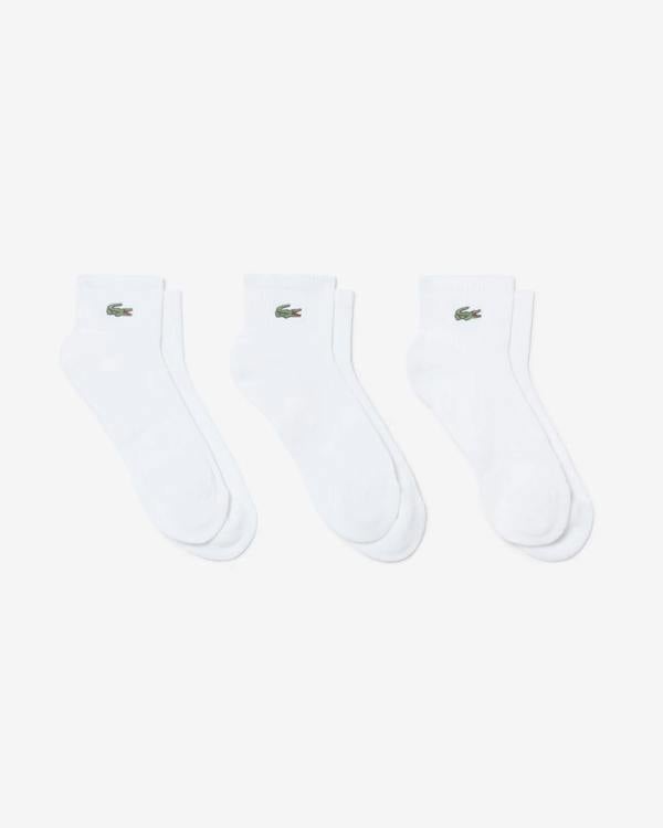 Lacoste 3 - Pack Mid - Length Mens Sport Socks - White 001 | CHO | Designer Mens Socks