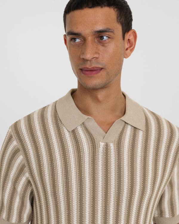 Steel & Jelly Pimlico - Knitted Stripe Trophy Neck Polo Shirt