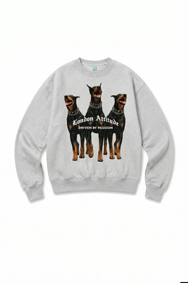 London Attitude Doberman Graphic Relaxed Oversized Fit Sweatshirt