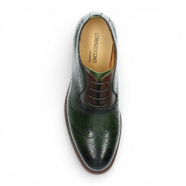 Laura Vita Lorenzo Conti Men's Khaki Green Leather Brogue Oxford Dress Shoes - Ayan-01