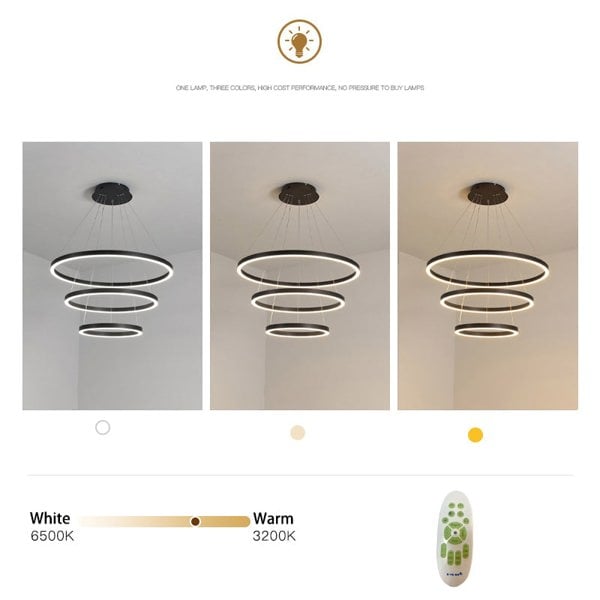 Modern 3 Ring Aluminum Round Hanging LED Pendant Light Chandeliers Living and Home
