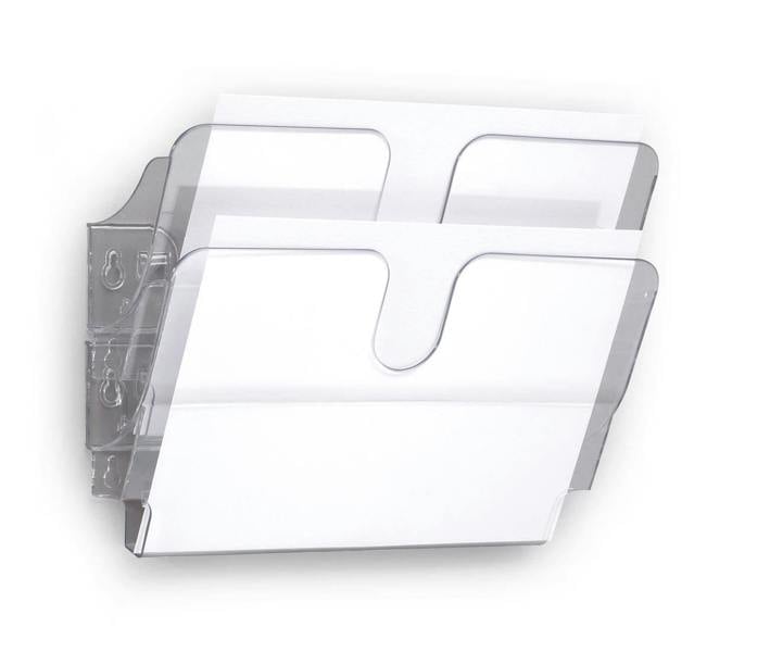 Durable FLEXIPLUS 2 Wall Mounted Literature Tray | A4 Landscape Holder | Clear