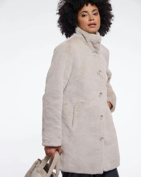 Rino & Pelle Nonna Womens Single Breasted Faux Fur Coat - Birch