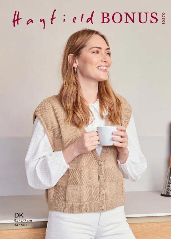 Hayfield Bonus DK Knitting Pattern 10270, Waistcoats for Women, 32 - 54 Inches