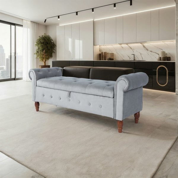 Furniture One Vintage Storage Ottoman Bench - 160cm - with Solid Wood legs, Upholstered Button-Tufted Footrest Sofa