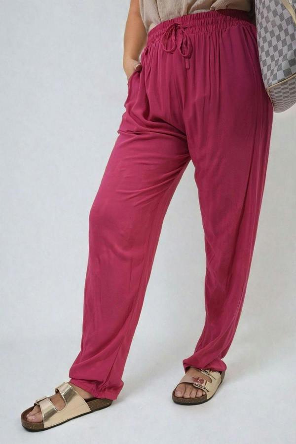 Matilda Drawstring High Waist Trouser With Side Pockets - Fuschia