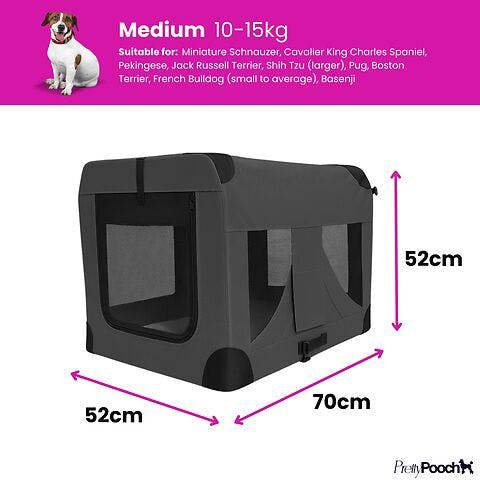 Pretty Pooch Foldable Soft Dog Crate Pet Travel Kennel Medium with Steel Frame & 600D Oxford Fabric with Washable Bed & Pop Up Bowl