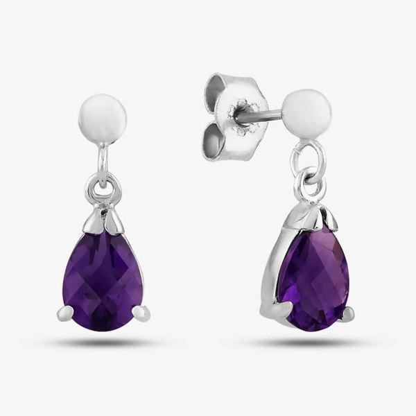 T. H. Baker 9ct White Gold Amethyst Teardrop Dropper Earrings H40-5048-16W