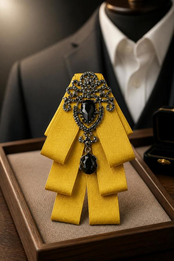 Pamoni Luxurious Golden & Black Gemstone Bow Tie