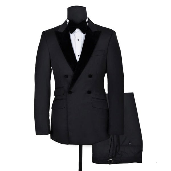 David WeJ Alfredo Dress Double Breasted Velvet Peak Lapel Tuxedo - Black