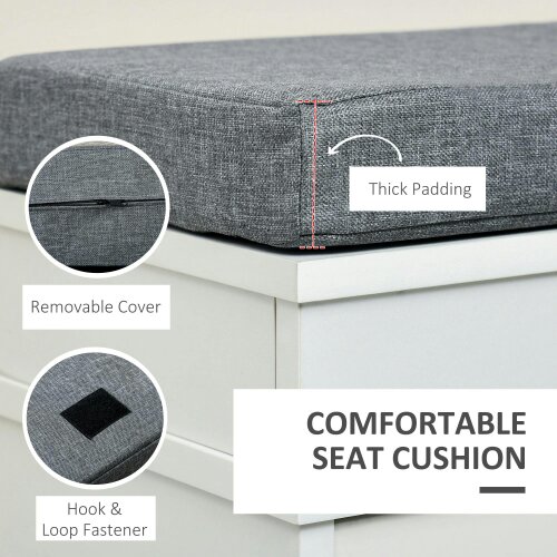 Wyld Haus Nedola Wooden White Shoe Storage Bench With Cushioned Seat 2 Flip Drawers