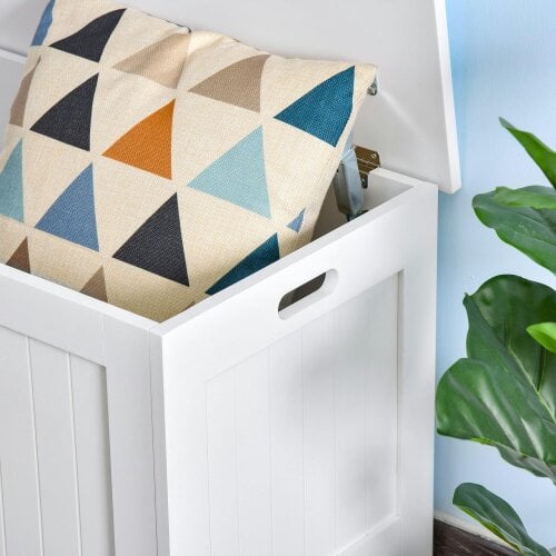 Wyld Haus Loro Farmhouse Wooden White Lift Top Storage Chest With Safety Hinges
