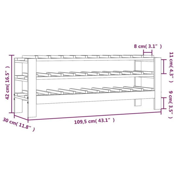 Berkfield Wine Rack 109.5x30x42 cm Solid Wood Pine