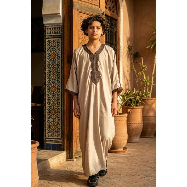 Boy's Moroccan Thobe Half Sleeve Gandoura Embroidery Kaftan - Salmon Wine - Thobez - 9