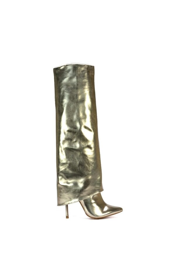 XY LONDON Foldover Knee High Boots With Stiletto Heel - Gold