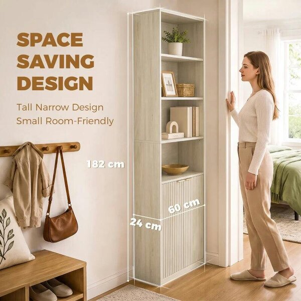 Bookcase Adjustable Shelf Bookshelf Anti-Tip Hardware 6-Tier, Oak Wood Effect