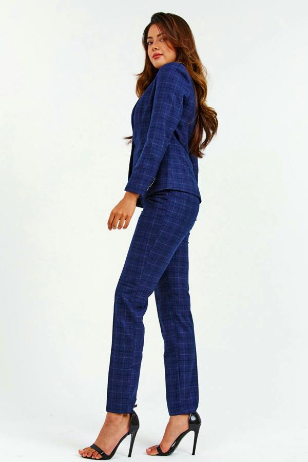 LuvForever Navy 4-Piece Checked Suit