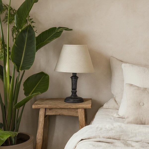 Wyld Haus Brantes Distressed Black Table Tamp With Natural Linen Shade