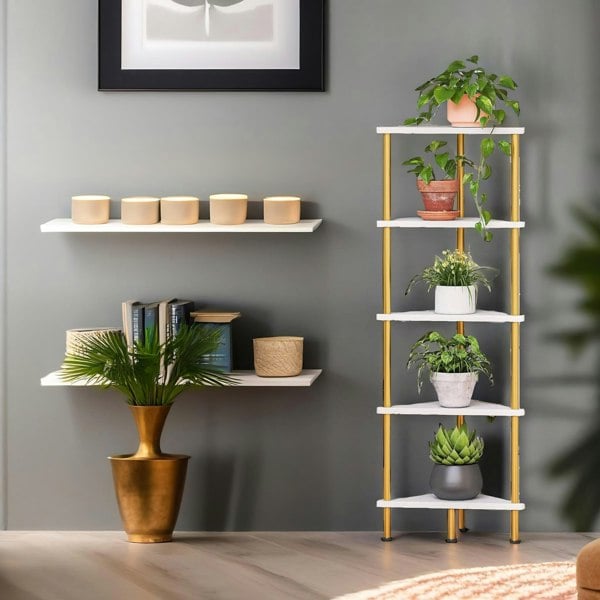 Rafaelo Mobilia 5 Tier Corner Shelf White