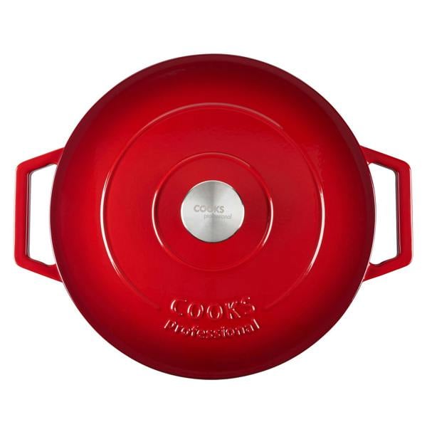 Cooks Professional Set of 3 Cast Iron Casserole | 20cm, 26cm and 28cm | Red