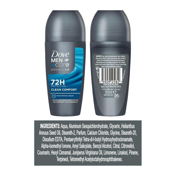 Dove Men+Care Roll On Advanced Antiperspirant Deodorant Clean Comfort 50ml, 30Pk