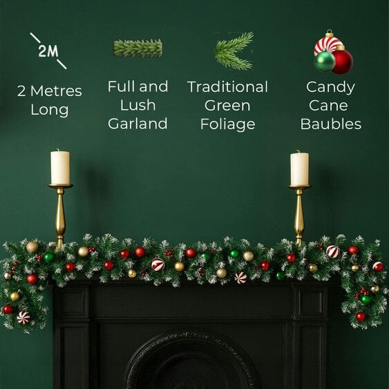 Neo Garland Wreath Candy Cane Baubles Garland Festive Foliage PVC Christmas Decoration