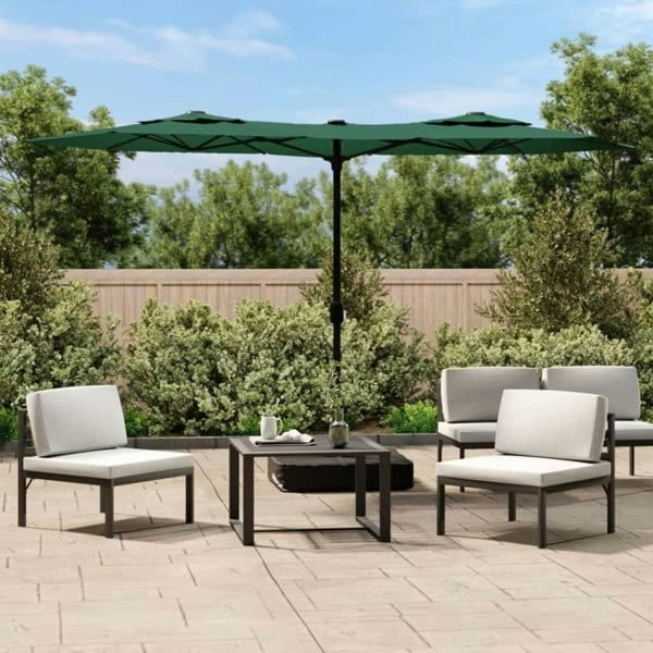 Berkfield Double-Head Parasol with LEDs Green 316x240 cm