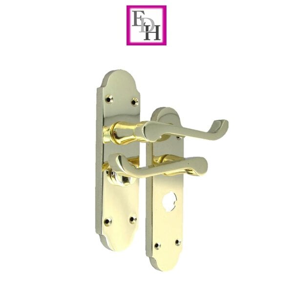 EDH Door Hardware Epsom Victorian Scroll Brass Plated Privacy Bathroom Modern Door Handles 2 Pairs