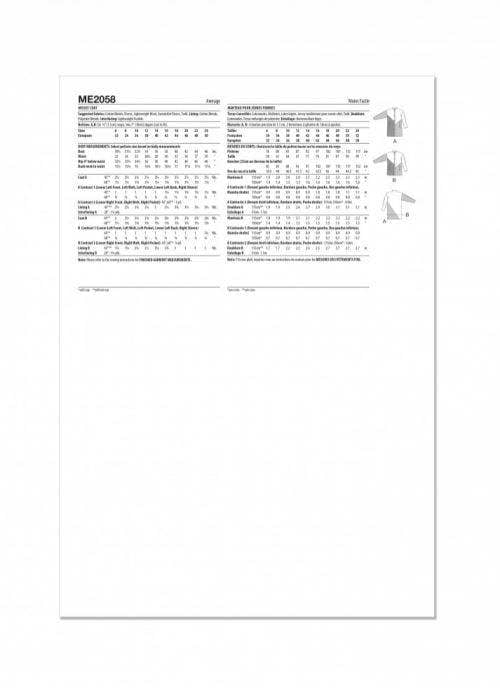 Know Me Sewing Pattern 2058, Coats for Women, H5 (6-8-10-12-14) - Intermediate