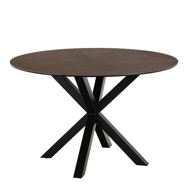 Wyld Haus Perth 119cm Rusty Brown Ceramic Round Dining Table Industrial Black Metal Legs