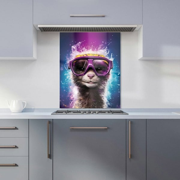 Warren Reed - Designer Splashart Ferret With Glasses Purple Kitchen Splashback