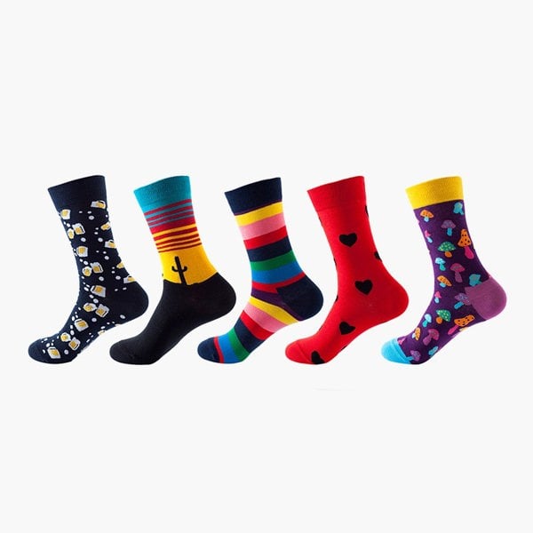 Anysox Anyfootwear 5 Pairs One Size 5-11 Mixed Color Socks Cotton Fashion Mushrooms Woman Skateboard Oil Paitiing