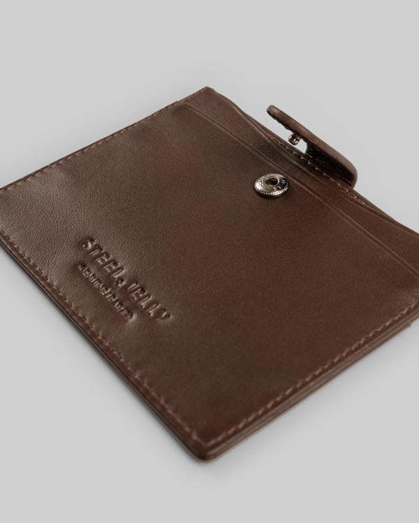 Steel & Jelly Leather Card Holder With Popper Fastening