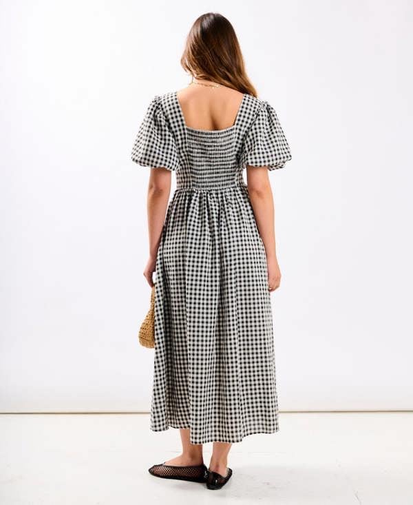 Black Gingham Midi Dress