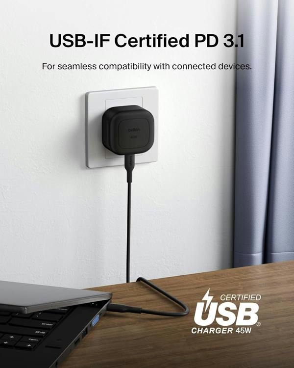 Belkin Boost Charge 45W USB C UK Wall Charger with USB C to C Cable Black - WCA013my1MBK-B6