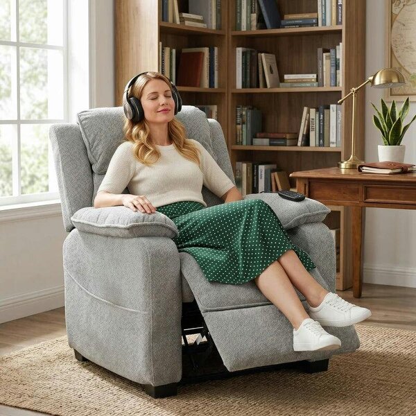 Power Recliner Armchair with Massage and Heat, Electric Reclining Chair with Wide Spring Seat, Light Grey